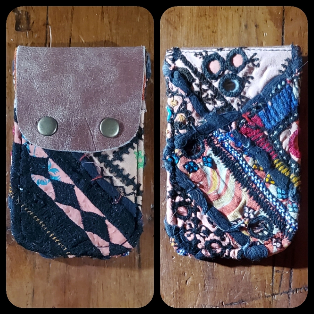 🫡🧀 Free People Boho Embroidered Repurposed vtg banjara hippie Wallet card case